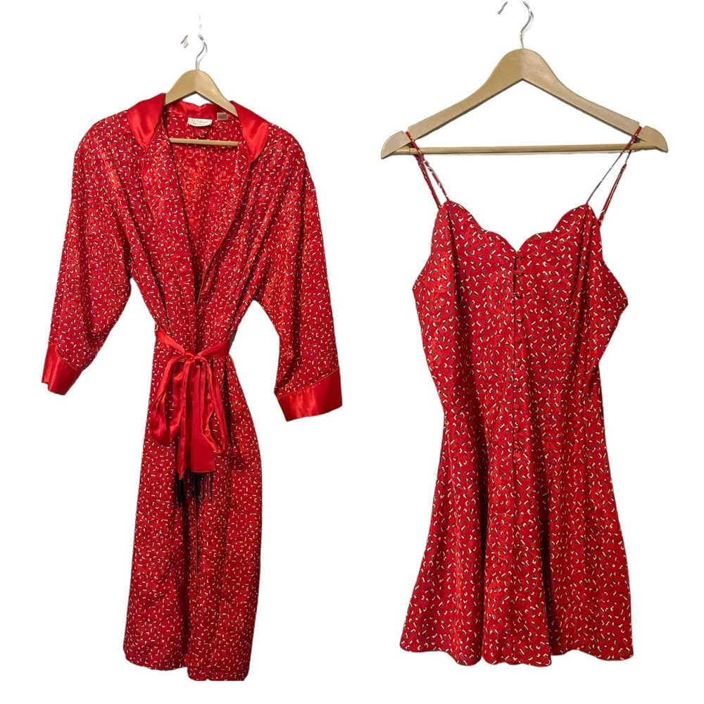 Victoria’s Secret Vintage Gold Label Red Satin Silky Slip Dress and Robe Set S